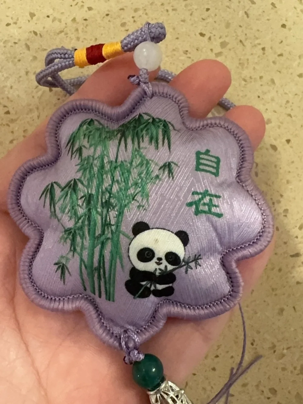 Cute Purple Panda & Bamboo Car Charm / Wall Hanging 12 inch